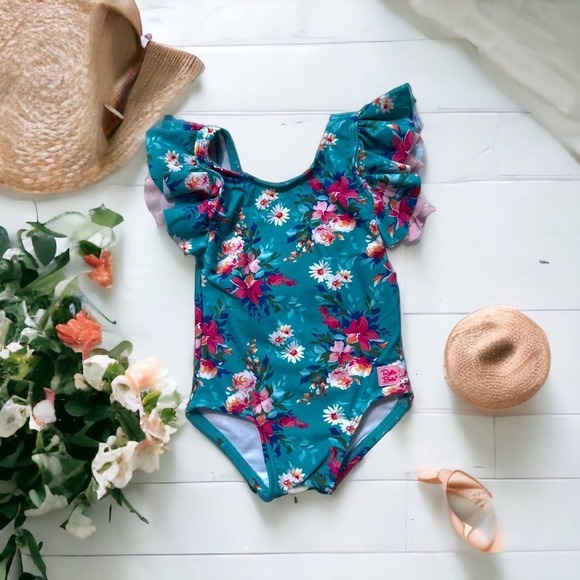 Nwt Floral Baby Swimsuit, Size 6-12 months Ruffle Butts - Picture 1 of 5